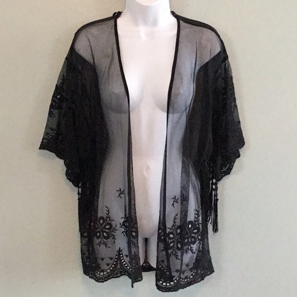 INTRICATE SHEER AND LACE  BLACK TOPPER